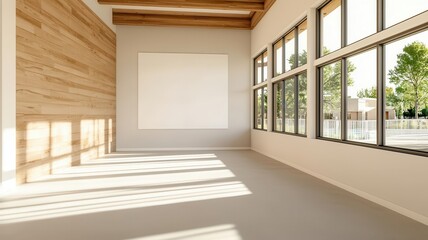 An eco-friendly classroom featuring energy-efficient windows and insulation, reducing the need for heating and cooling, energy-efficient classroom design, green building practices