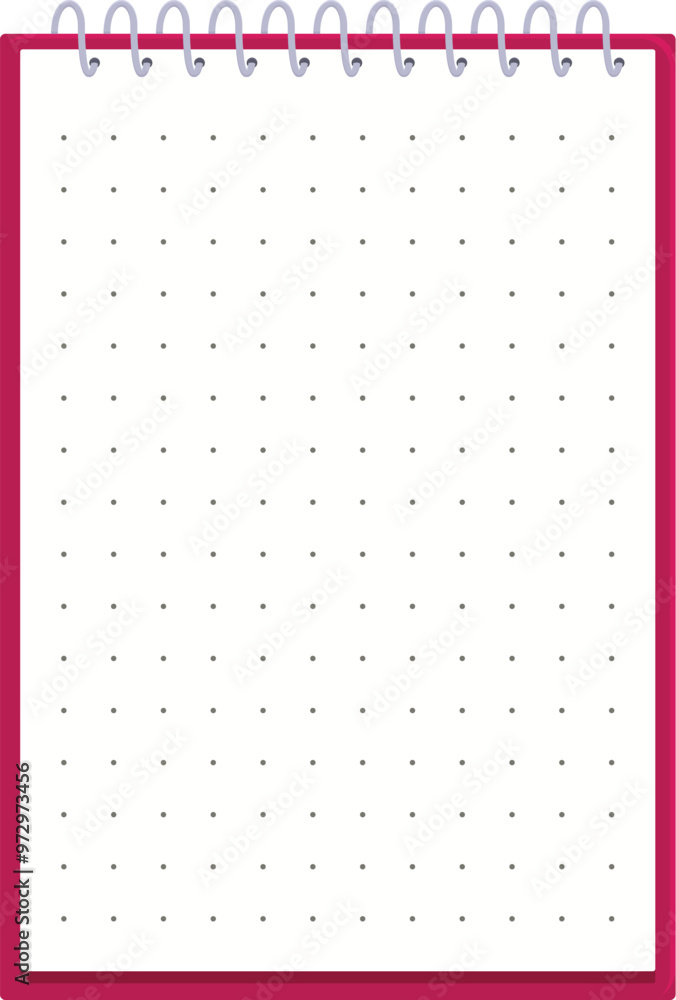 Poster blank realistic spiral notepad with squared paper is being opened, isolated on white background