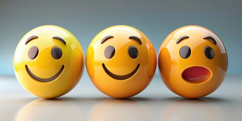 Three emojis showing different emotions happy, sad, and neutral , Emojis, emoticons, expressions, feelings, positive
