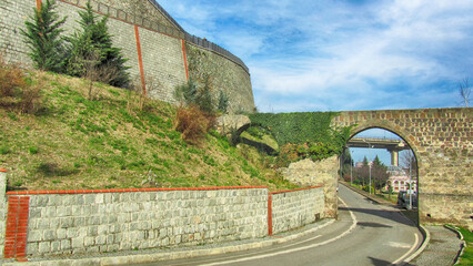 Trabzon Zağnos Valley and the flat and arched historical castle walls of Trabzon Castle © cagatay