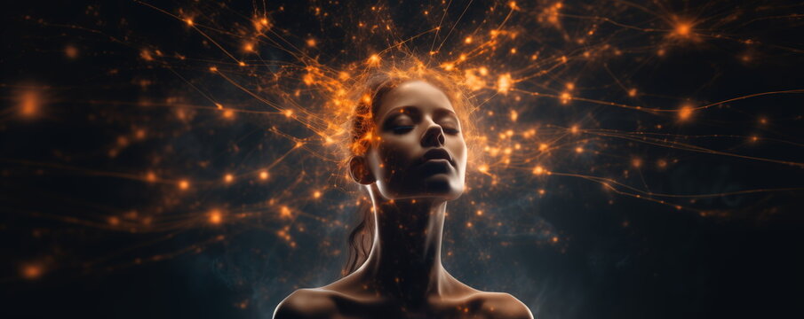 AI, neural networks and communication with human senses. wide format. Hand edited generative AI.