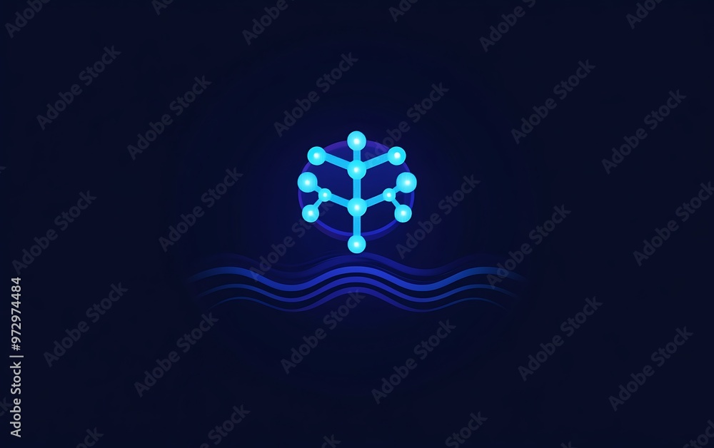 Poster futuristic internet connectivity logo design with nodes and waves