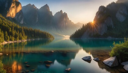 Sunrise over Mountain Lake