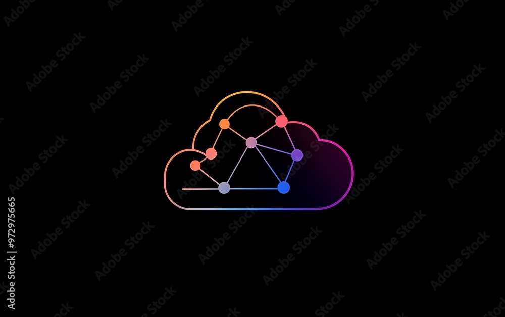 Poster minimalist cloud icon with interconnected lines for cloud services and connectivity