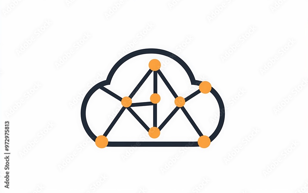 Poster minimalist cloud icon with interconnected lines for cloud services and internet connectivity