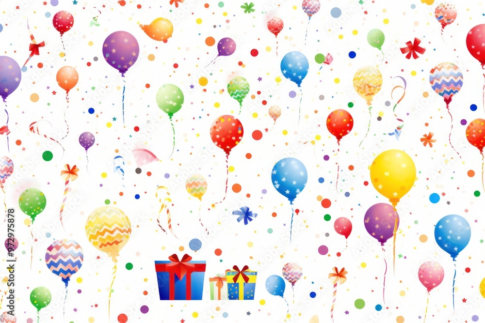Poster a cheerful birthday background with an assortment of colorful party elements arranged in a playful p