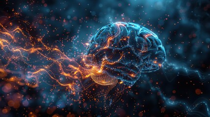 Vivid Neurological Activity in Brain Simulation Illustration