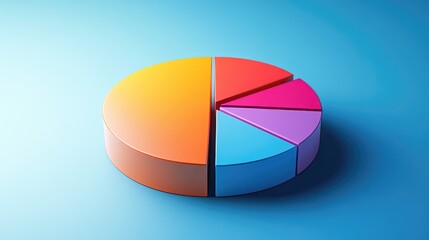 Obraz premium A side view of a 3D pie chart with segment rotation and a gradient color scheme, illustrating data proportions in a visually engaging manner.