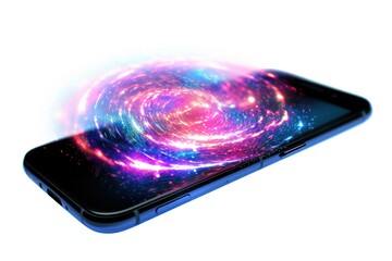 A dynamic depiction of a cell phone signal, captured in motion as it travels through space, emphasizing the speed and efficiency of data transmission.