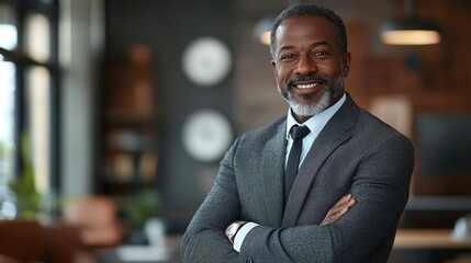 Fototapeta premium corporate manager and black businessperson, portrait of a mature executive in an office, confident and experienced leader