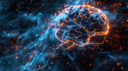 Vivid Neurological Activity in Brain Simulation Illustration