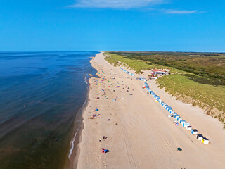 Aerial from beach pavilion 21 on Texel island in the Netherlands
