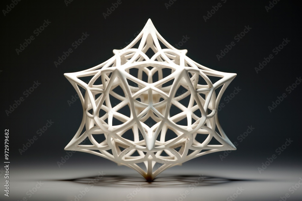 Poster a mesmerizing 3d icosahedron, its star-like shape casting a mesmerizing pattern of shadows