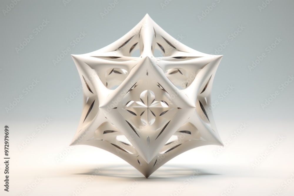 Poster a mesmerizing 3d icosahedron, its star-like shape casting a mesmerizing pattern of shadows