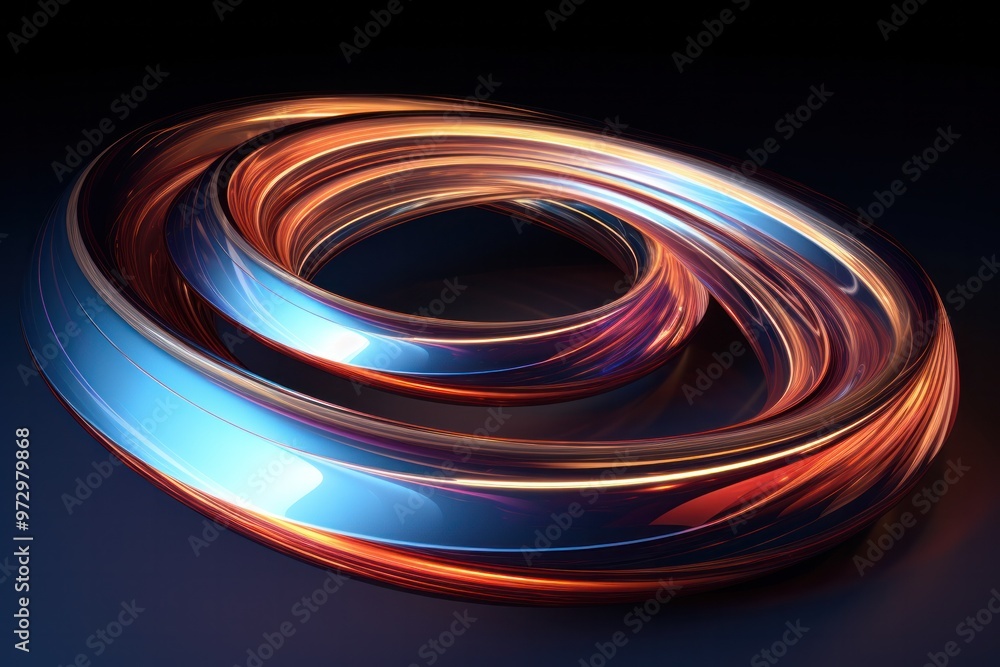 Poster a mesmerizing 3d torus, its smooth, endless loop casting an otherworldly glow against the stark