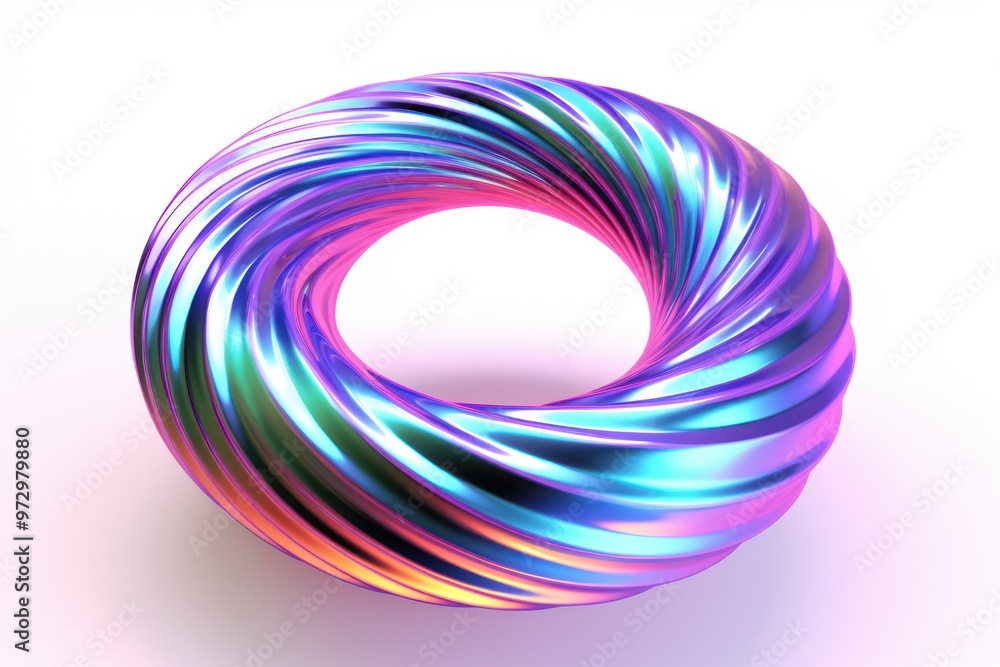 Poster a mesmerizing 3d torus, its smooth, endless loop casting an otherworldly glow against the stark