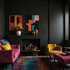 living room interior design with colorful background