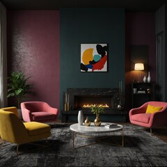 living room interior design with colorful background