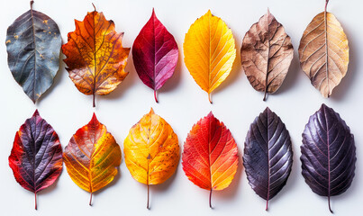 Obraz premium Vibrant Autumn Leaf Collage: A Colorful Array of Fallen Foliage for Nature, Season, and Botanical Design