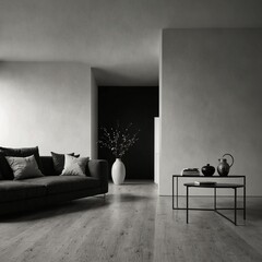 living room interior design with black and white background