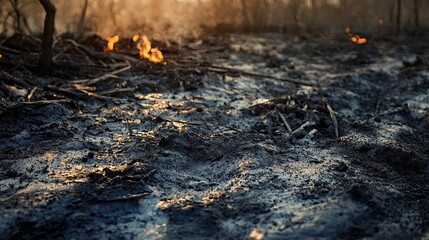 Obraz premium A Close-Up of Burnt Ground After a Forest Fire