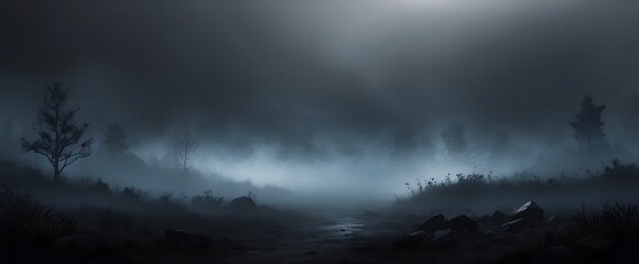 landscape with dark scene with misty background