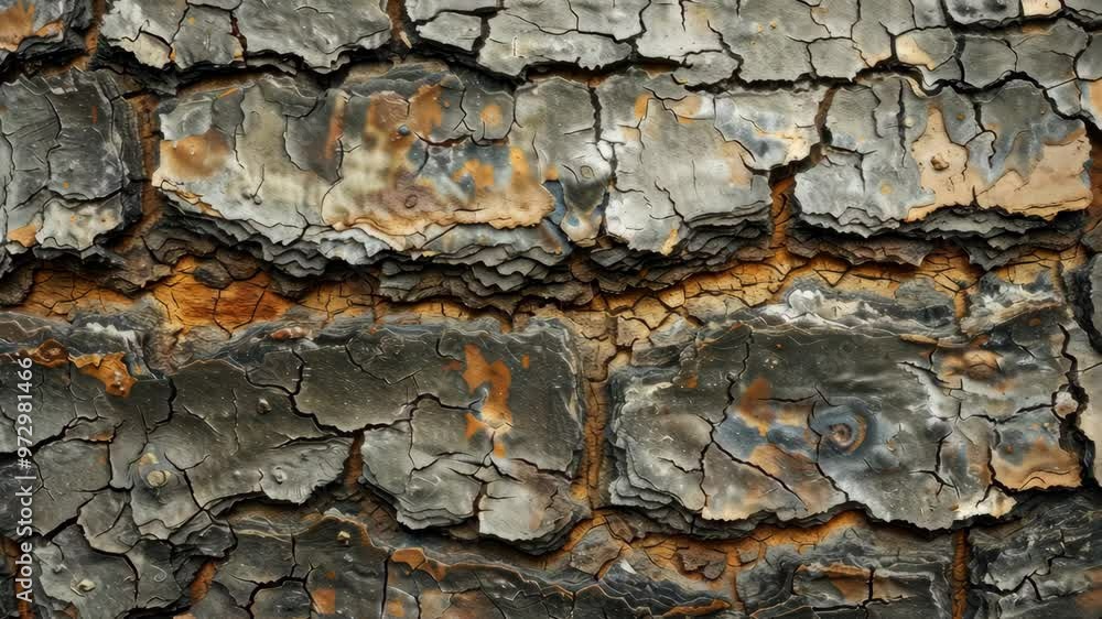 Poster exploring the intricate texture and patterns of tree bark in a forest environment