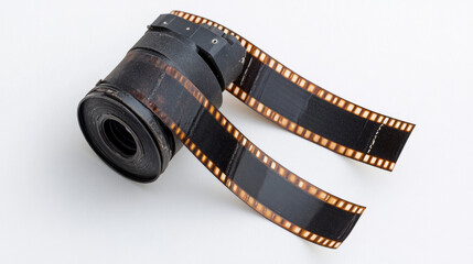 A strip of film used in a movie camera.