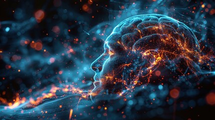 Vivid Neurological Activity in Brain Simulation Illustration