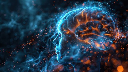 Obraz premium Vivid Neurological Activity in Brain Simulation Illustration