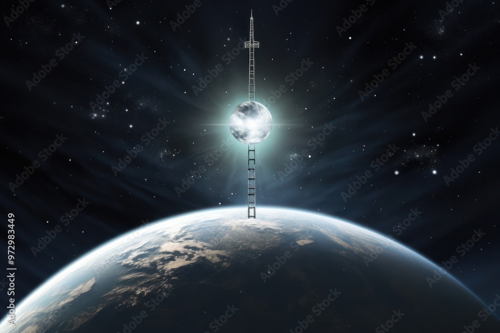 Aufkleber a photorealistic depiction of a cell phone signal, depicted as a pulsating orb of light, traversing 