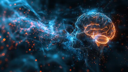 Obraz premium Vivid Neurological Activity in Brain Simulation Illustration