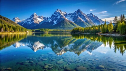 Crystal clear lake reflecting majestic mountain range, lake, reflection, crystal clear, majestic, mountain range, nature