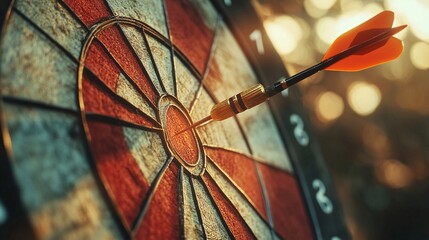 business success concept with dart hitting bullseye on dartboard, achieving goals with focus, precision, and strategic leadership