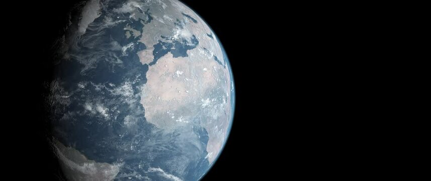 Vue r&eacute;aliste de la plan&egrave;te Terre dans l'espace. La cam&eacute;ra recule pour laisser la place &agrave; des titres &agrave; ajouter sur l'arri&egrave;re-plan