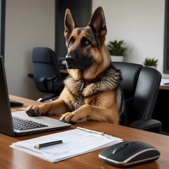 Cute Business German shepherd dog pet in the Office 