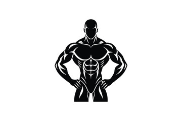 A body builder man creative silhouette simple and minimalist with white background