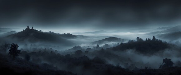 landscape with dark scene with misty background