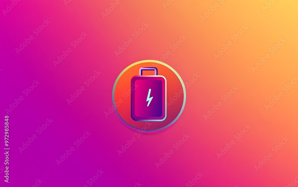 Poster minimalist battery logo with simple charging indicator on vibrant gradient background