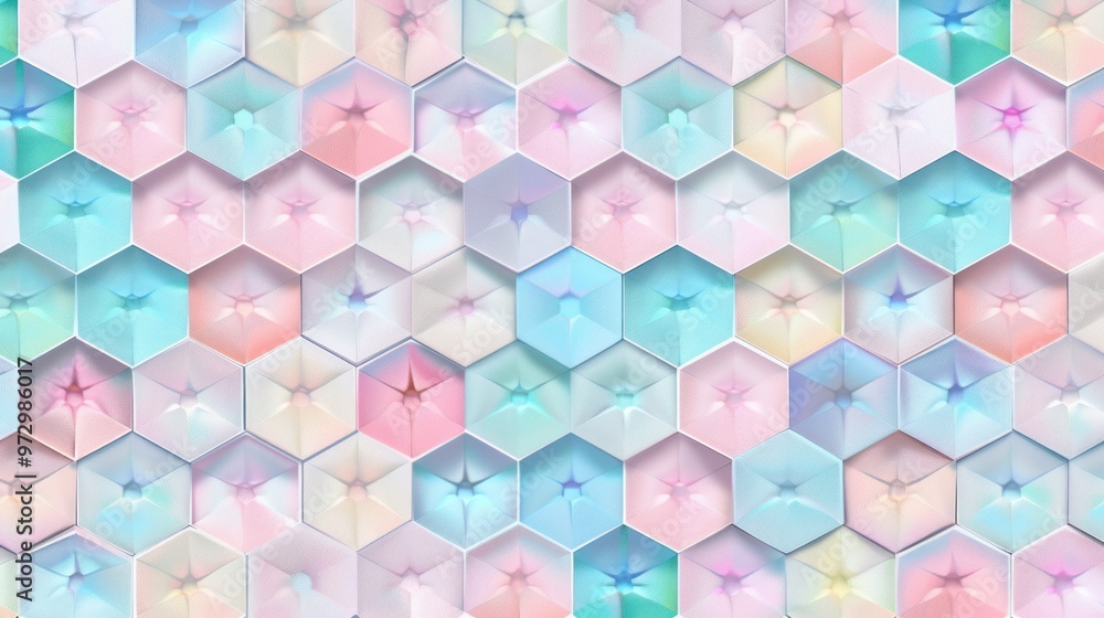 Poster a seamless pattern of interlocking hexagons in a pastel color palette