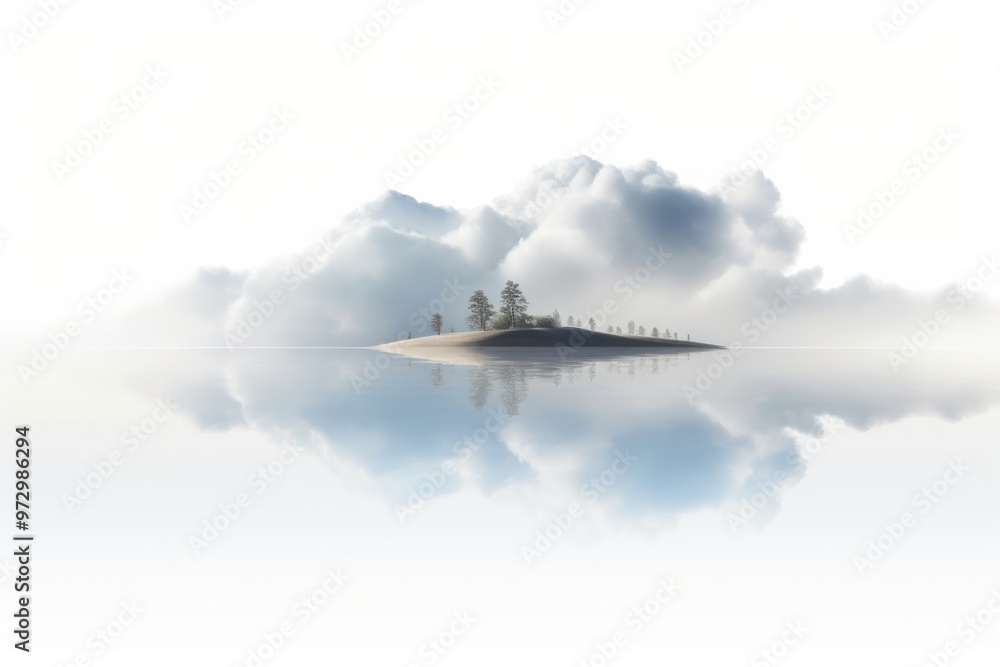 Poster a single cloud casting an ethereal shadow upon a tranquil lake, creating a mesmerizing interplay of 