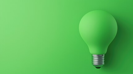 A green light bulb is on a green background