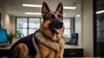 Adorable Business German shepherd alsatian dog pet in the Office 