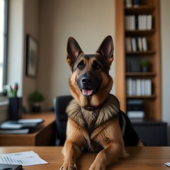 Business German shepherd dog pet in the Office 