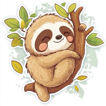 cute sloth hugging tree branch clip art preview