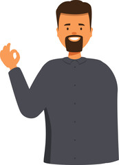 Cartoon businessman with a beard is smiling and gesturing an ok sign