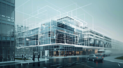 Abstract futuristic glass interior architecture with empty concrete floor