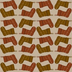 Colorful stockings arranged in a repeating pattern for festive decoration in winter season