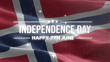 Norway Independence Day, Happy June 7 Lettering text animation, waving flag background, fireworks
