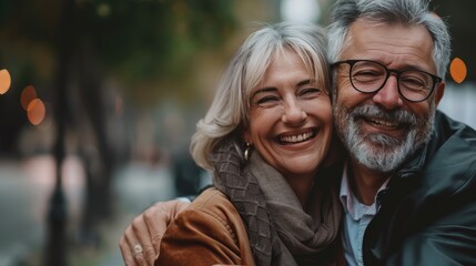 Obraz premium couple senior family smile and happy activity together, cuddling, warm hugs, senior or adult love, married couple, warm family. Husband and wife in love so fun in important days, celebrating